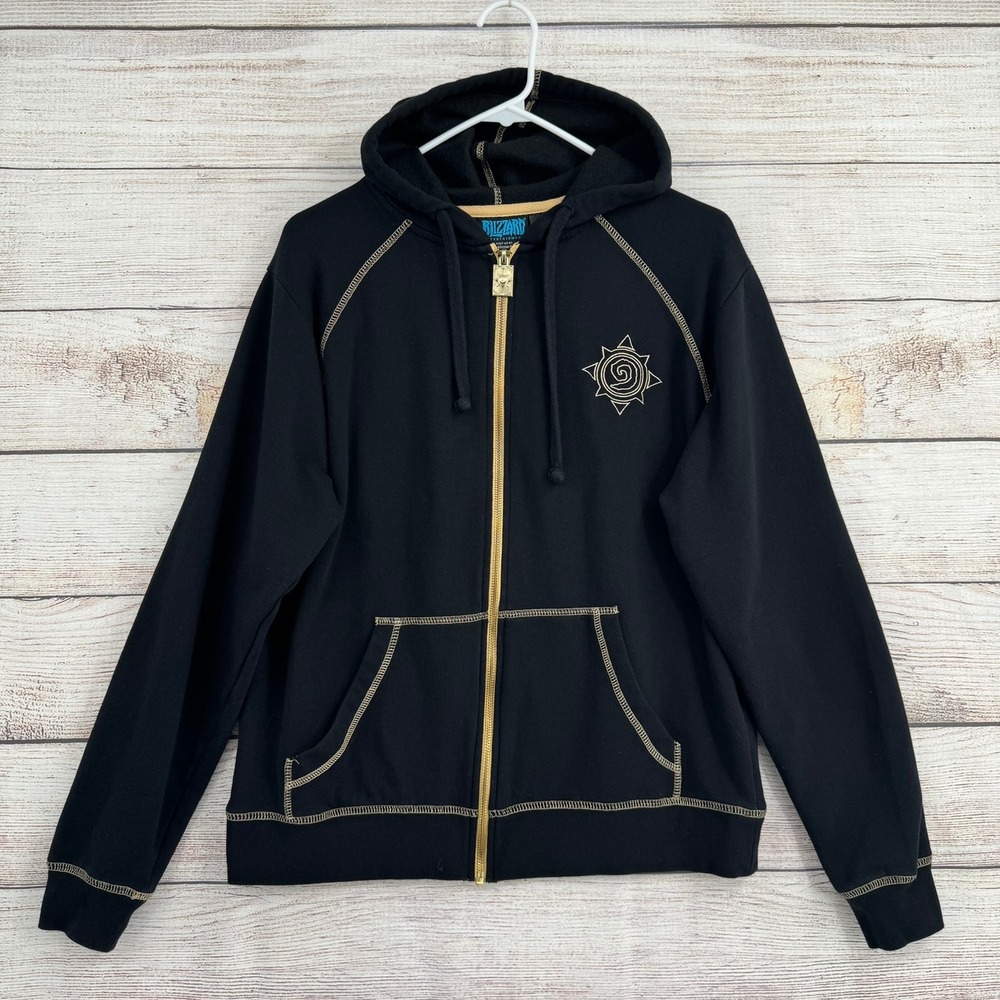 Blizzard Hearthstone Zip Hoodie Mens Medium Black Gold Embroidered Video Game